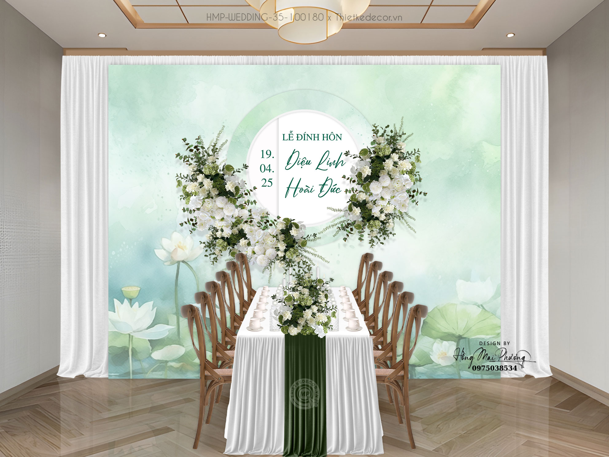 Gia tiên toen xanh nền hồ sen